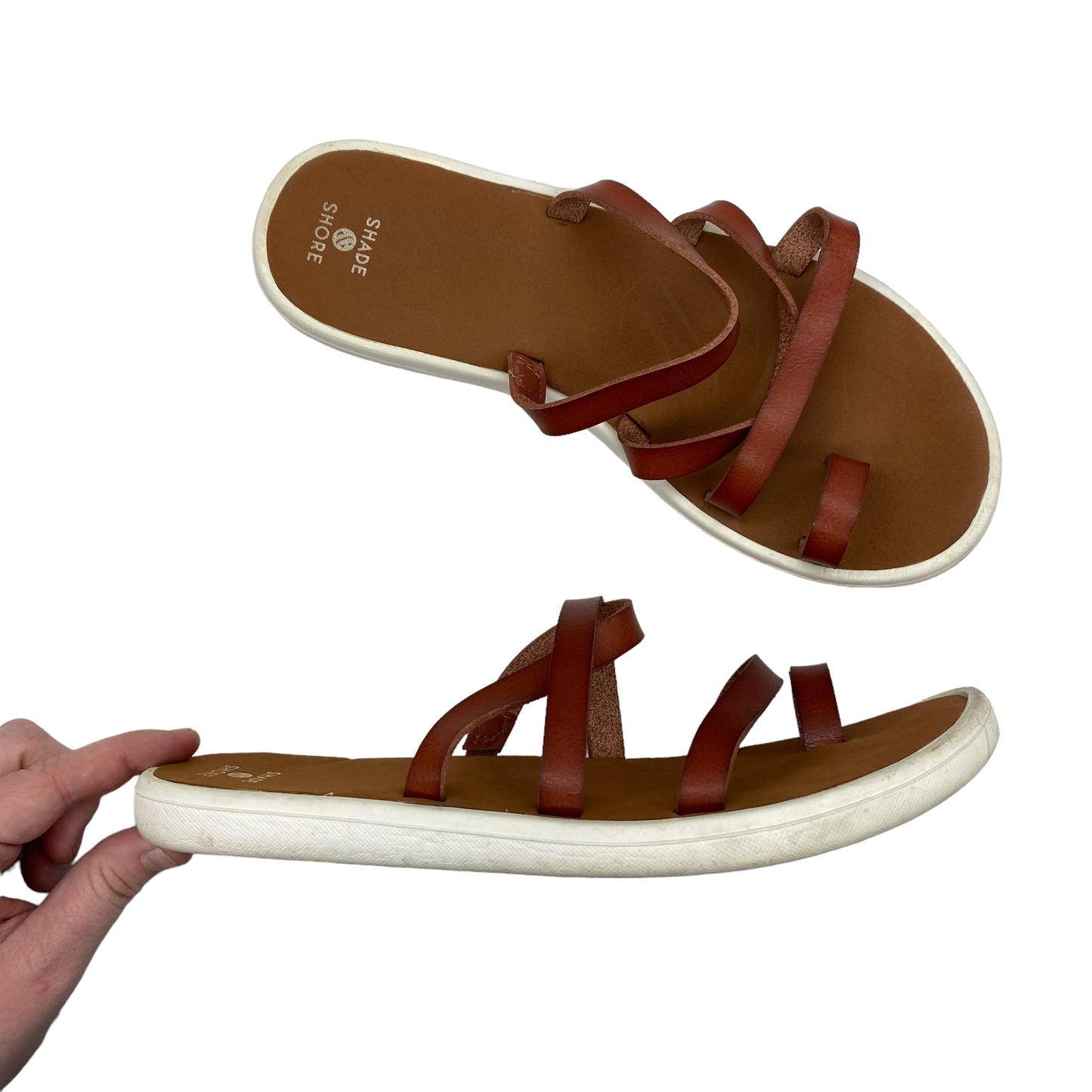 BROWN SANDALS FLATS by SHADE & SHORE Size:7