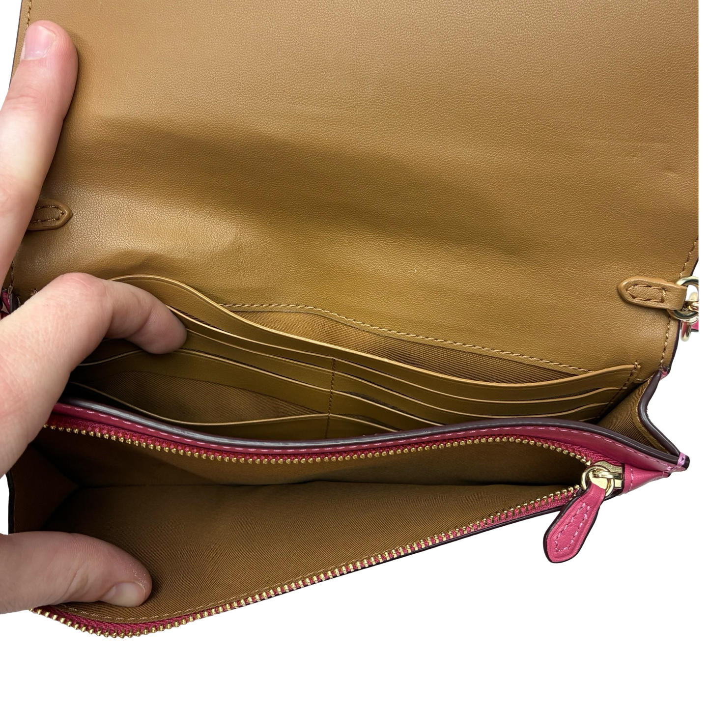 Crossbody Designer By Coach In Pink & Tan, Size:Small