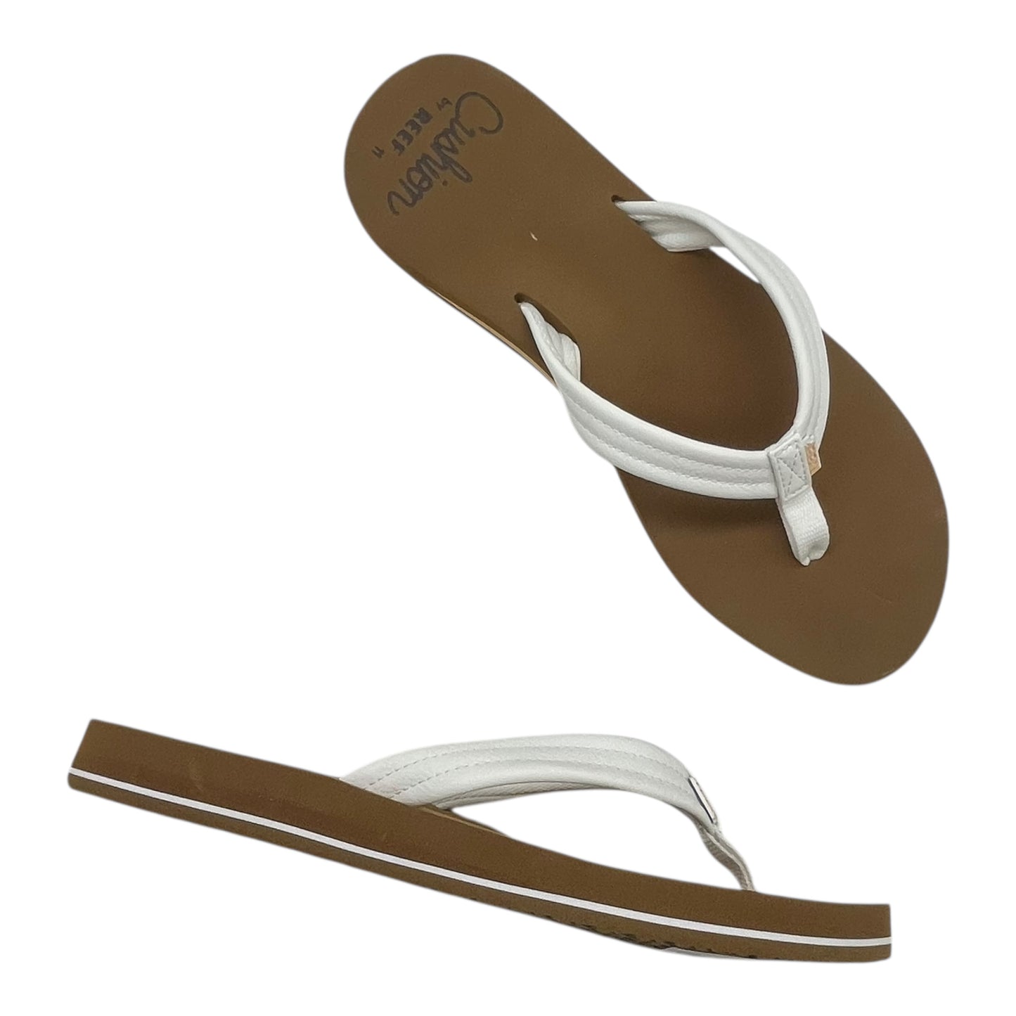Sandals Flip Flops By Reef In Tan & White, Size:11