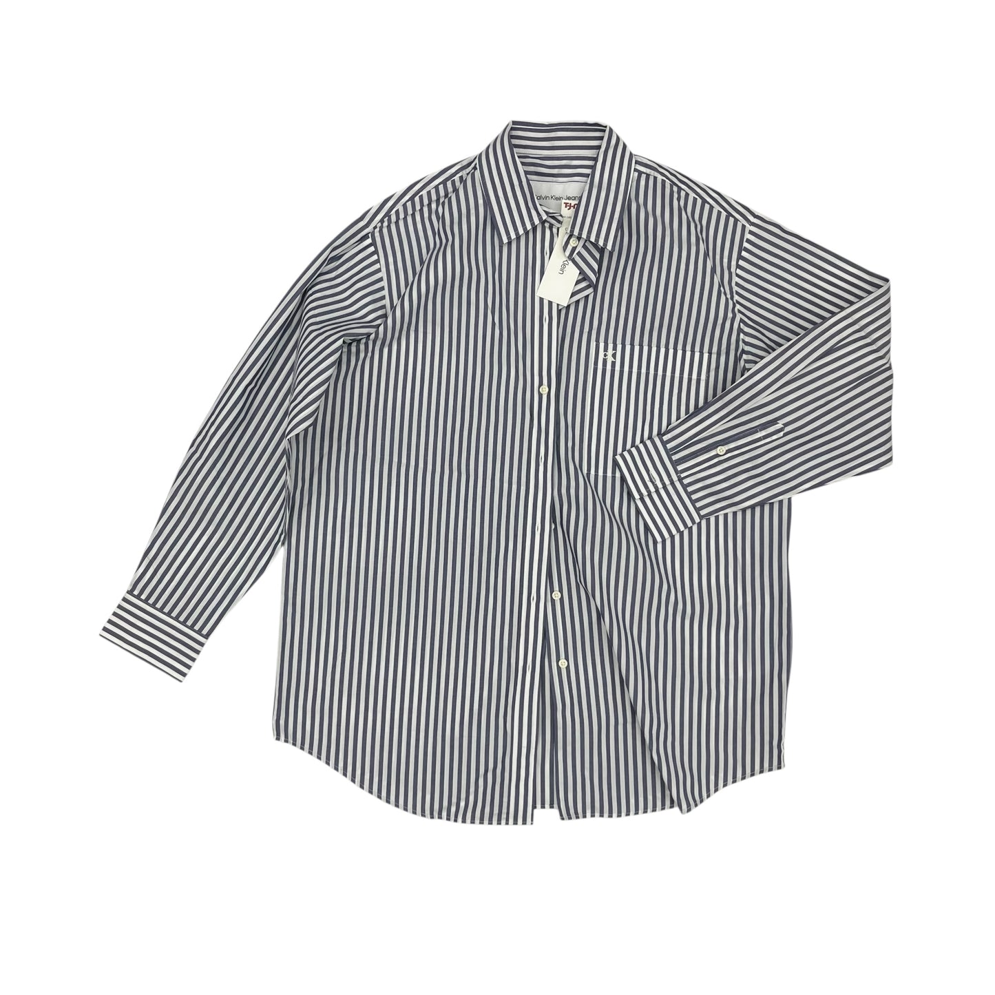 Blouse Ls By Calvin Klein In Blue & White, Size:M