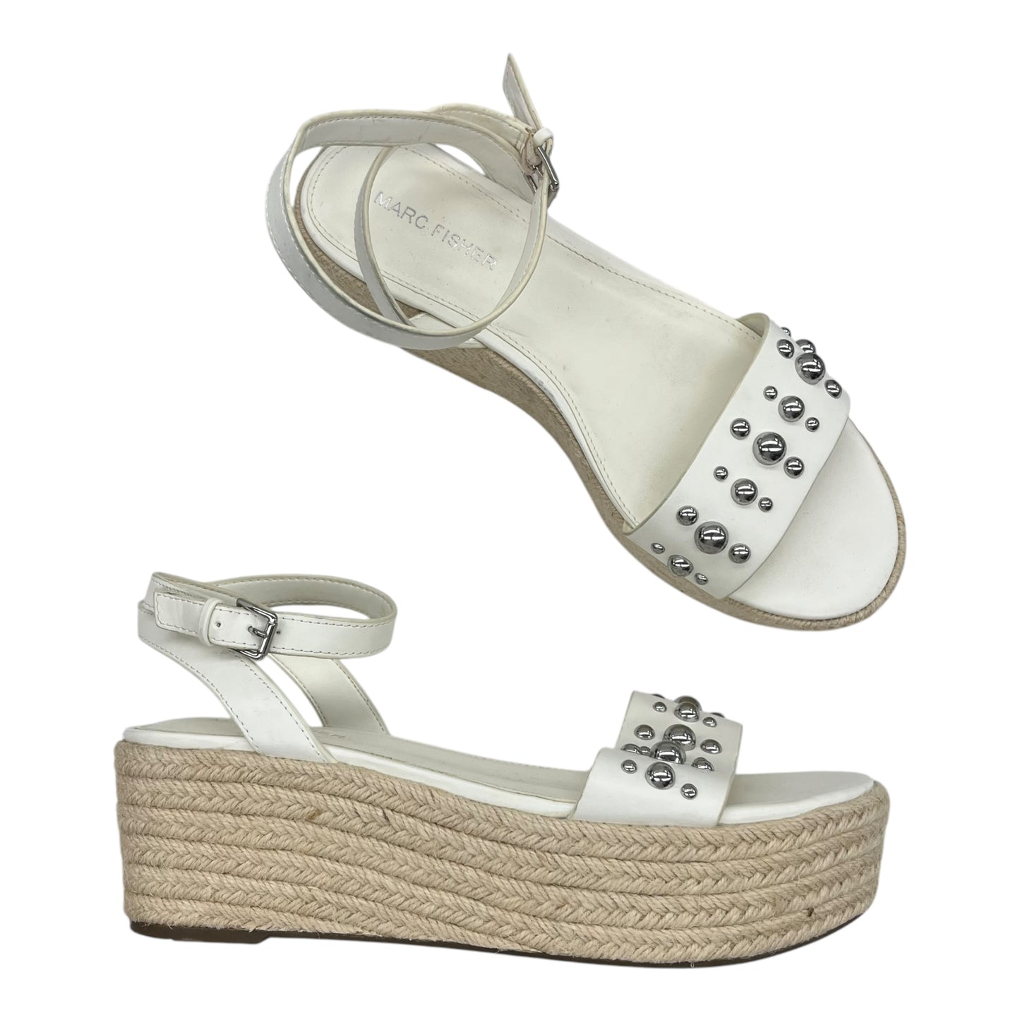 Sandals Heels Wedge By Marc Fisher In White, Size:8.5