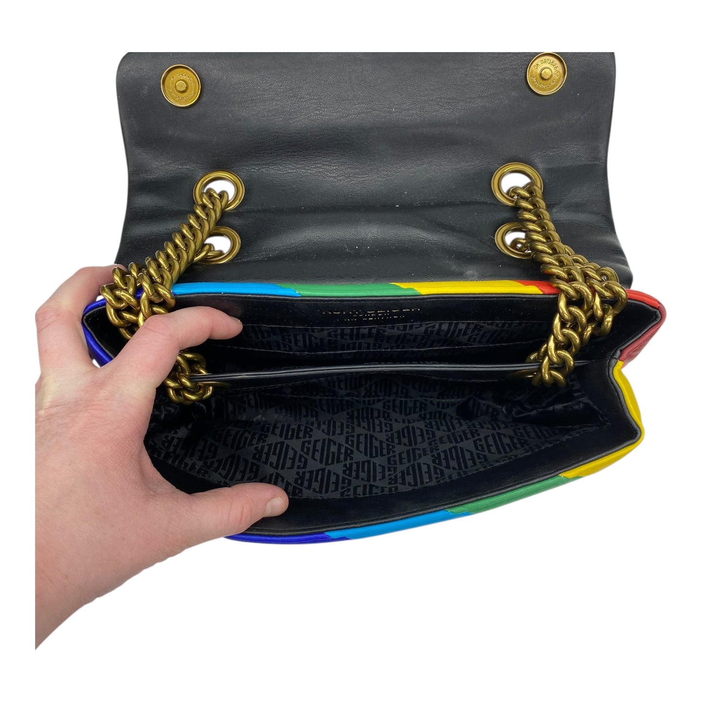 Crossbody Designer By Kurt Geiger In Rainbow Print, Size:Large