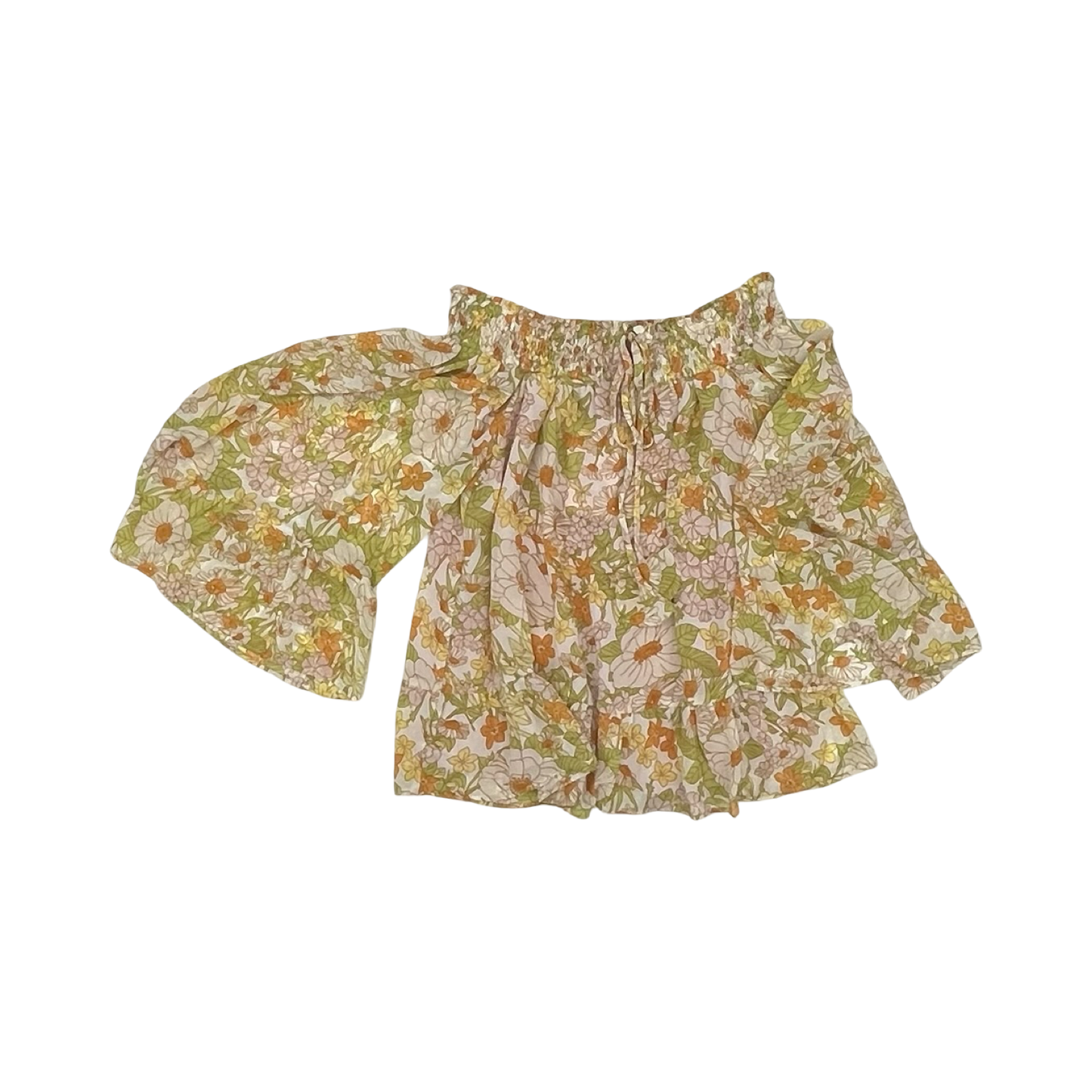 Blouse Ls By Kori America In Green & Yellow, Size:S