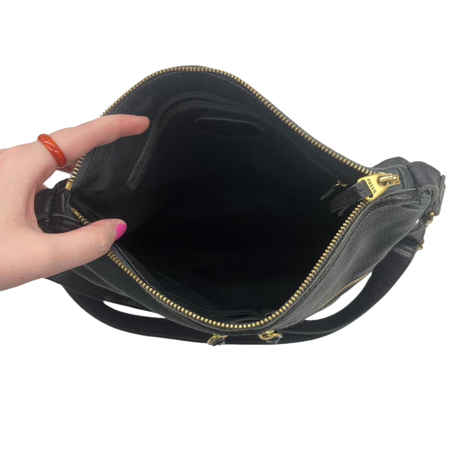 Handbag Leather By Fossil In Black, Size:Medium