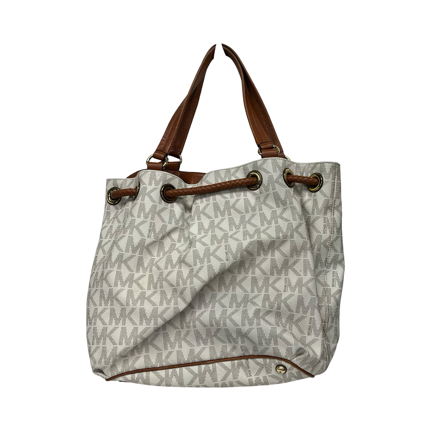 Handbag Designer By Michael Kors In Brown & Cream, Size:Medium