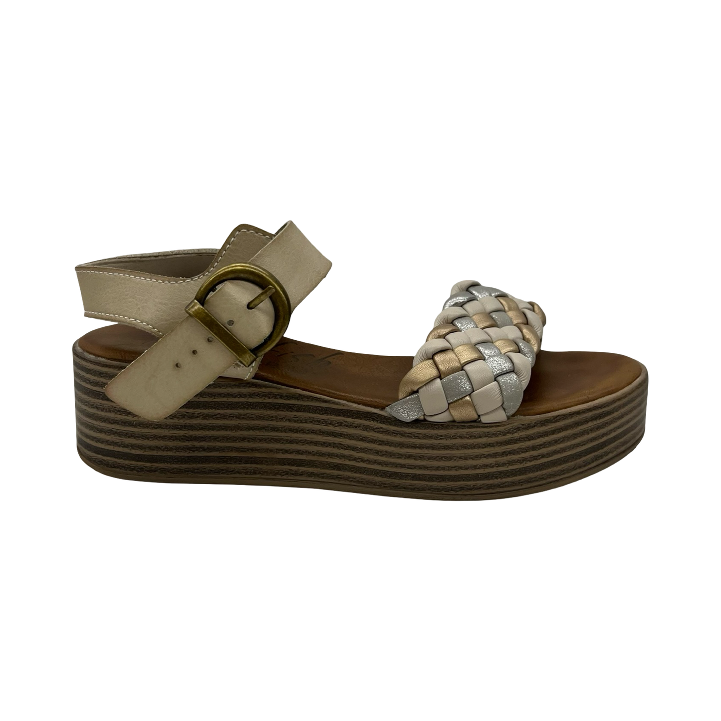 Sandals Flats By Blowfish In Silver & Tan, Size:7