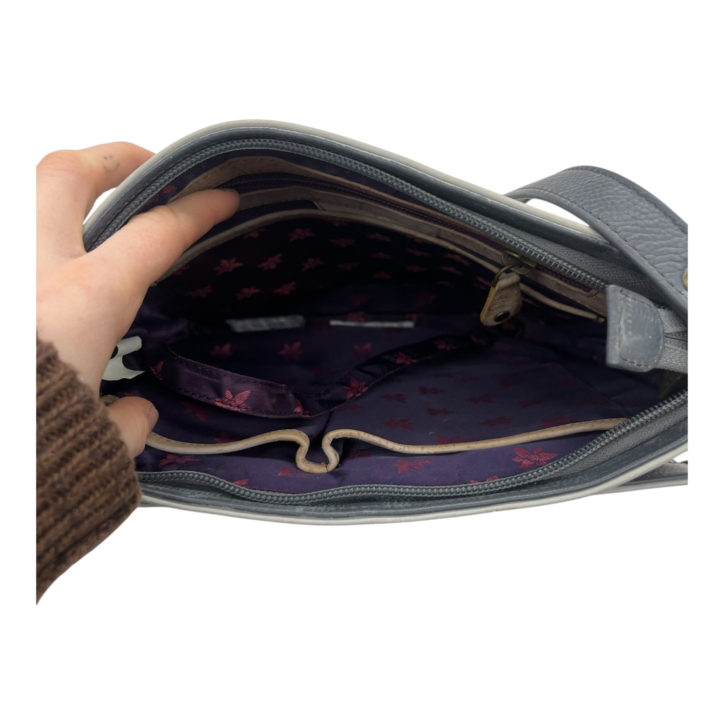 Crossbody Leather By Anuschka In Grey, Size:Medium