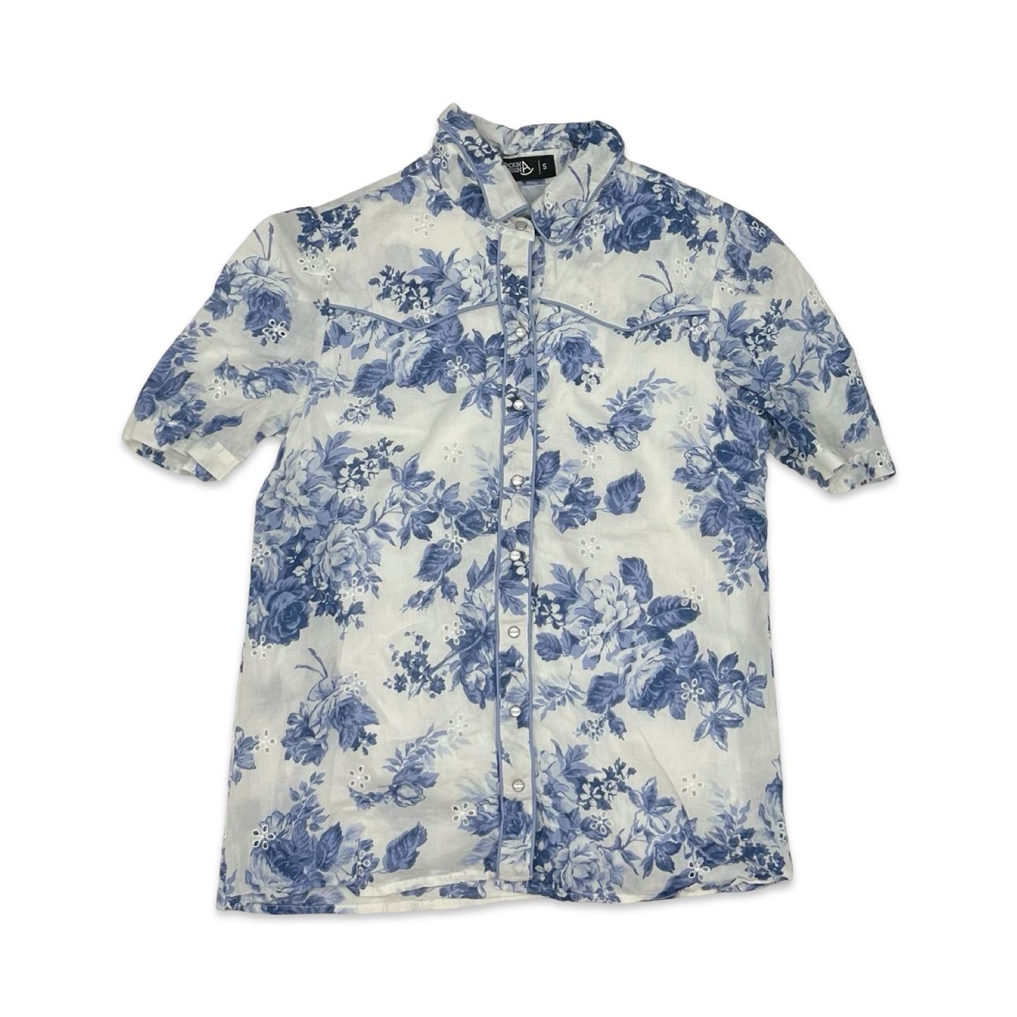 Blouse Ss By Clothes Mentor In Blue & White, Size:S