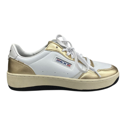 Shoes Sneakers By Skechers In Gold & White, Size:6.5