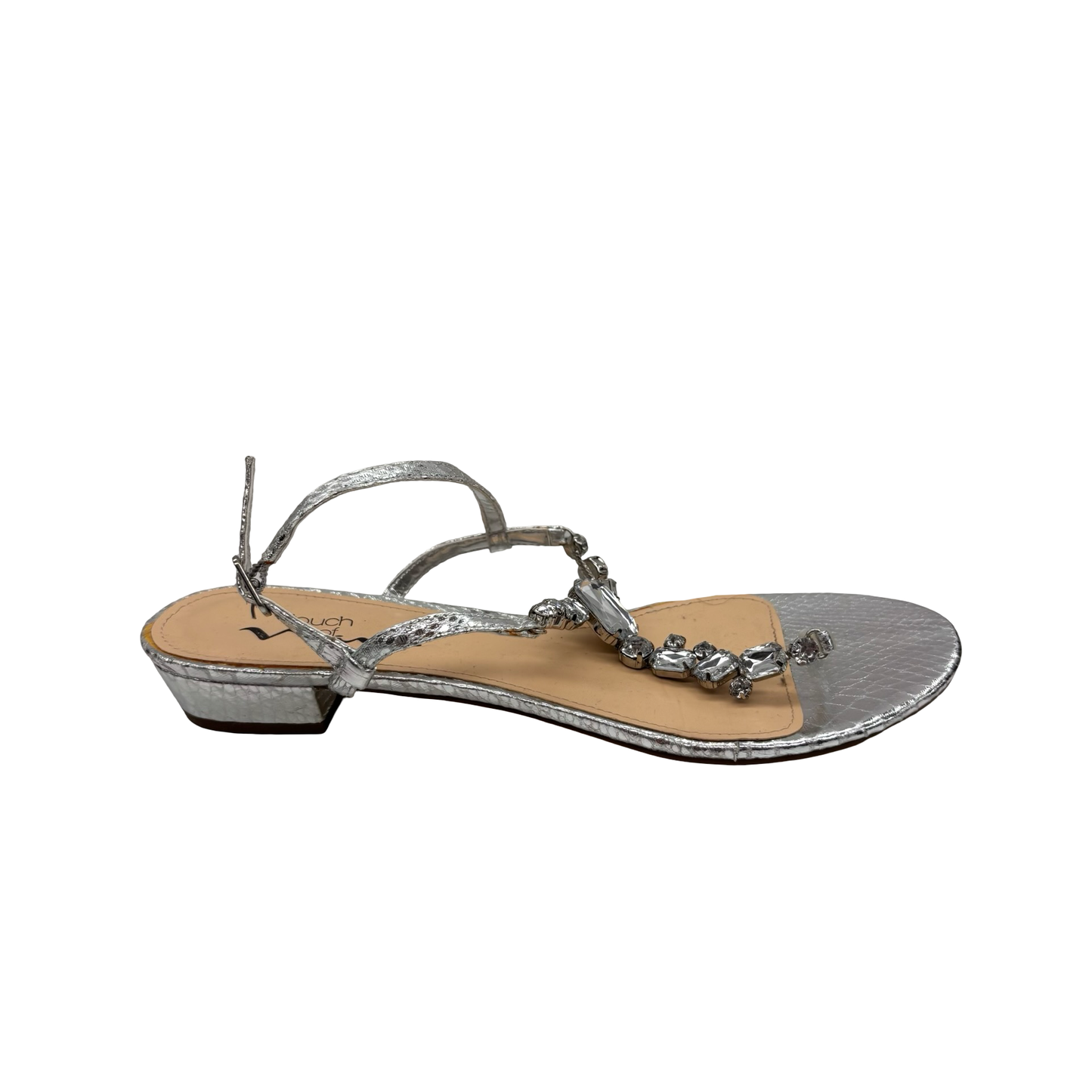 Sandals Heels Block By Clothes Mentor In Silver, Size:8.5