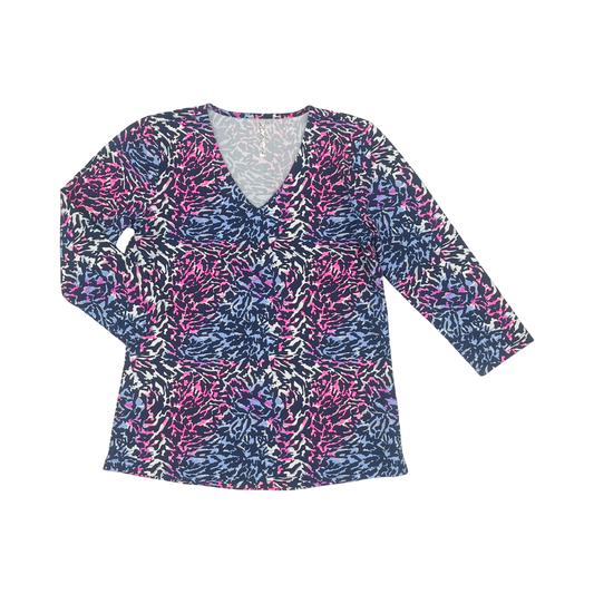 Top 3/4 Sleeve By Lulu B In Blue & Pink, Size:Xs