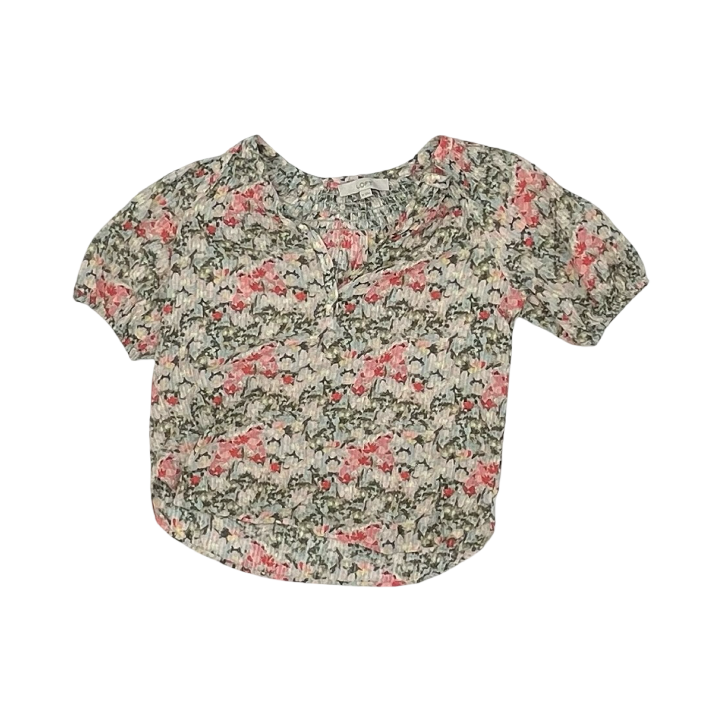 Blouse Ss By Loft In Green & Pink, Size:Xs