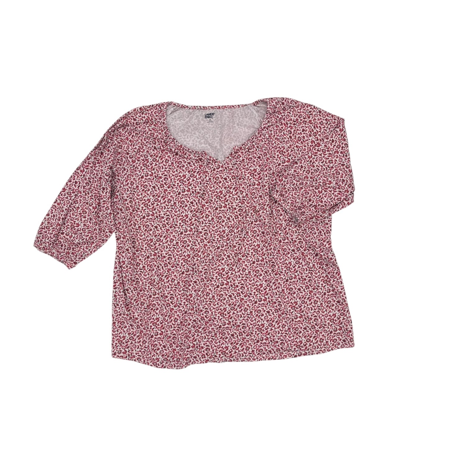 Top 3/4 Sleeve By Lands End In Pink & White, Size:3X
