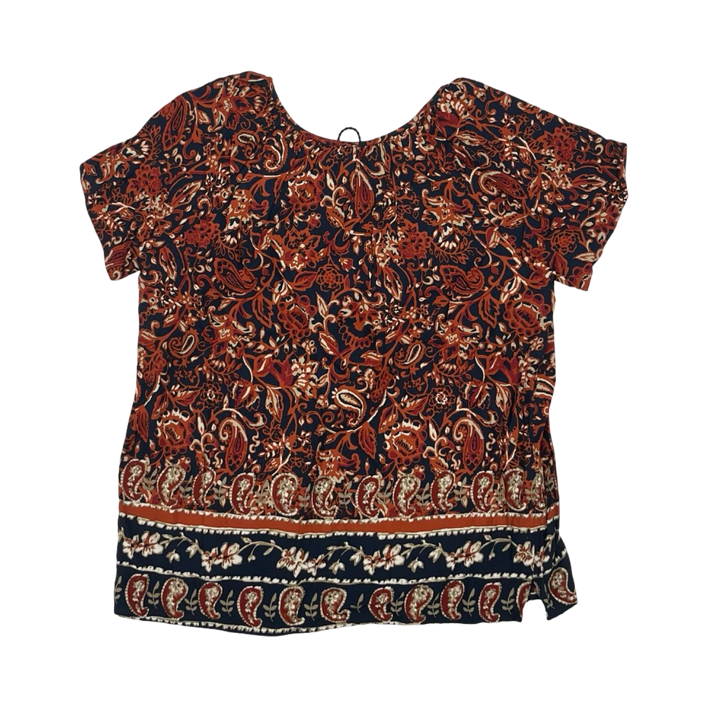 Blouse Ss By Christopher And Banks In Blue & Orange, Size:L
