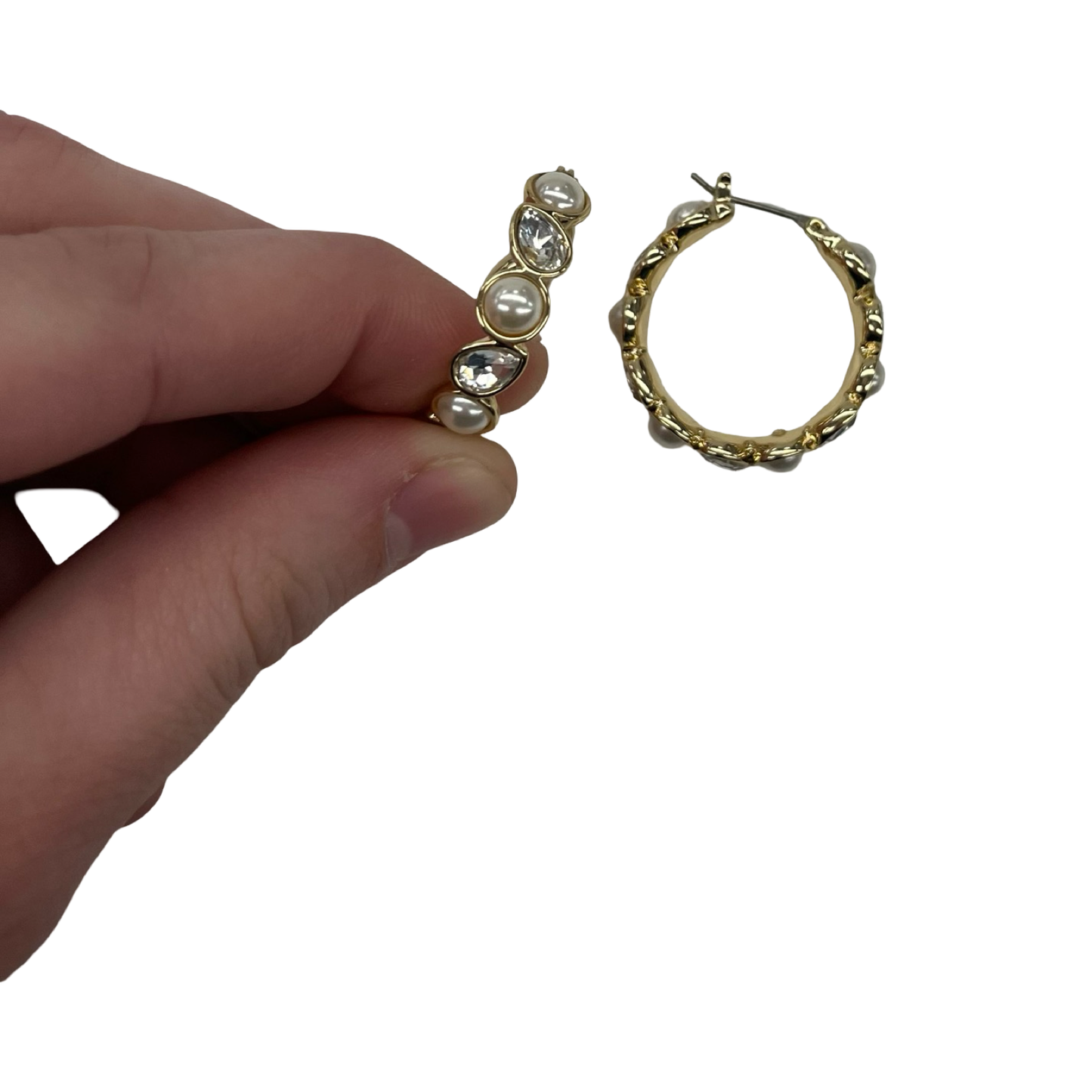 Earrings Hoop By Clothes Mentor In Gold & White