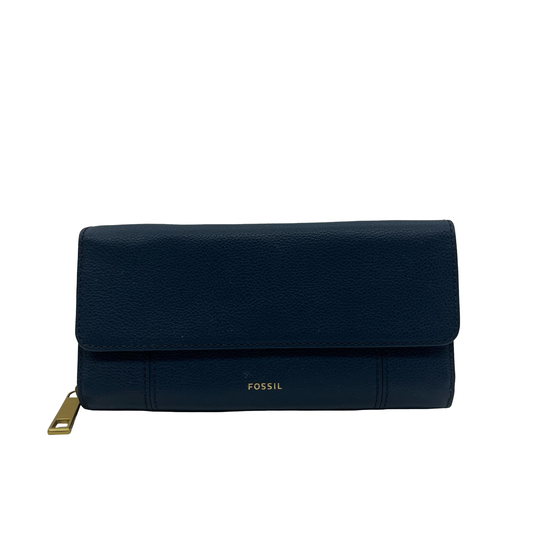 Wallet Leather By Fossil In Navy, Size:Large