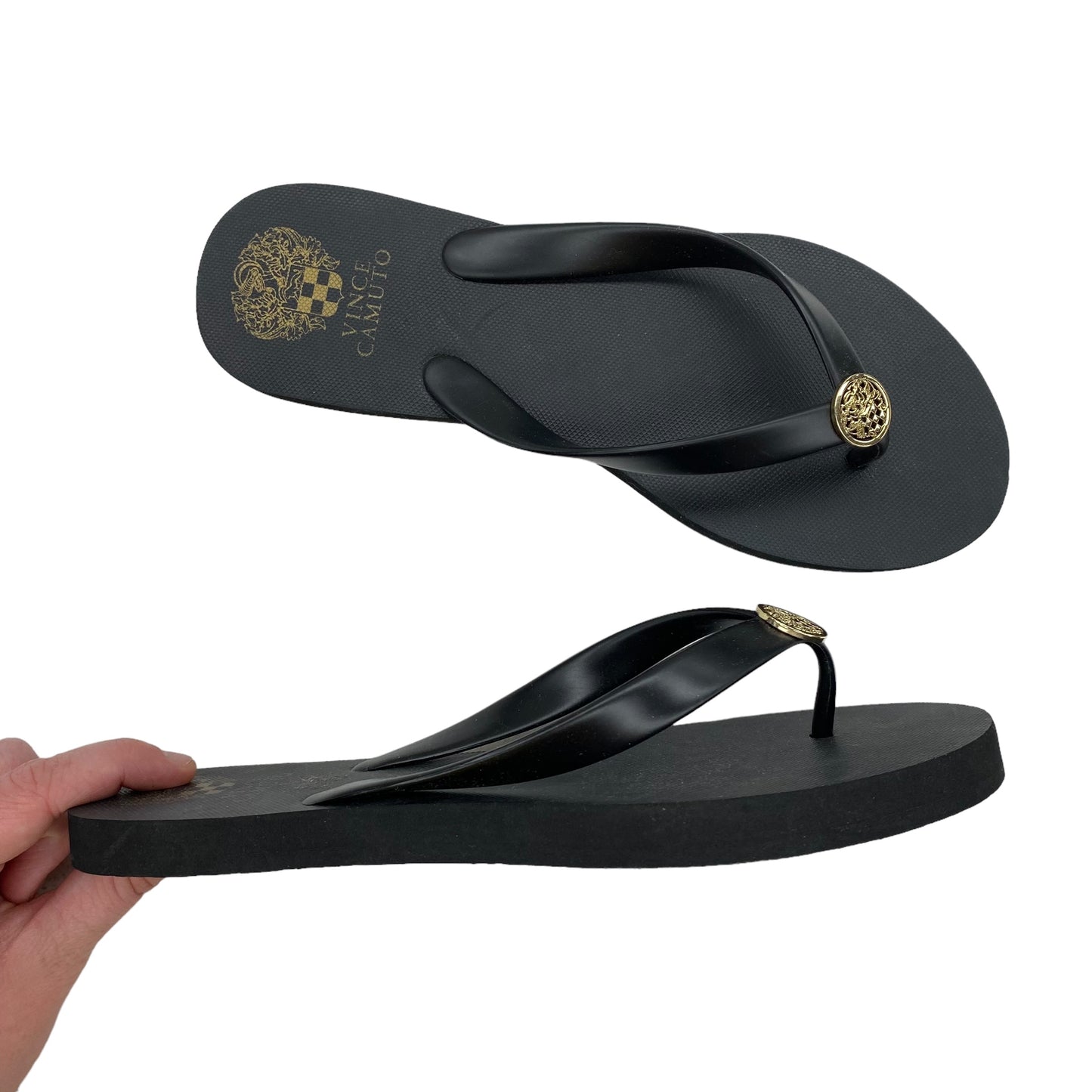 BLACK SANDALS FLIP FLOPS by VINCE CAMUTO Size:8