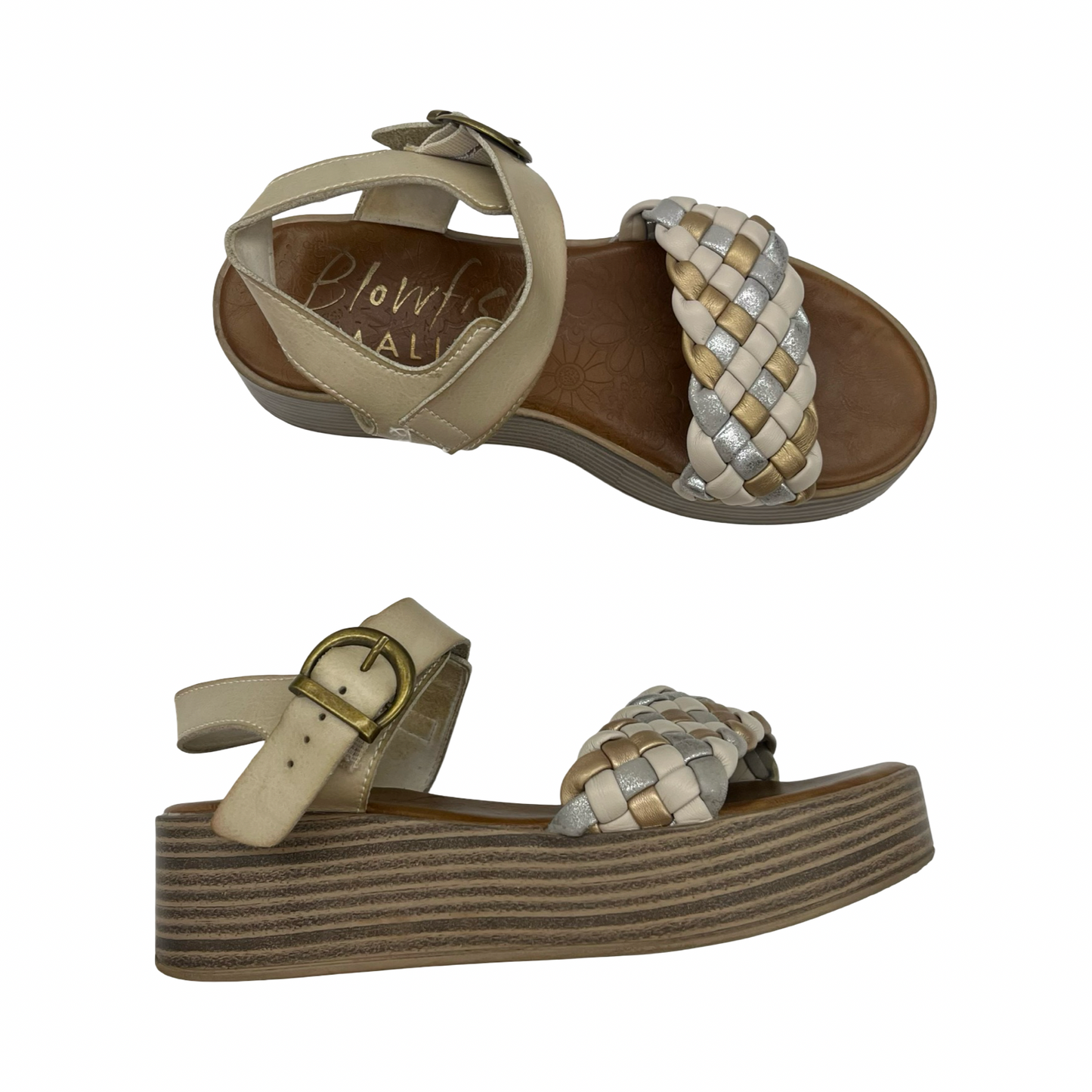 Sandals Flats By Blowfish In Silver & Tan, Size:7