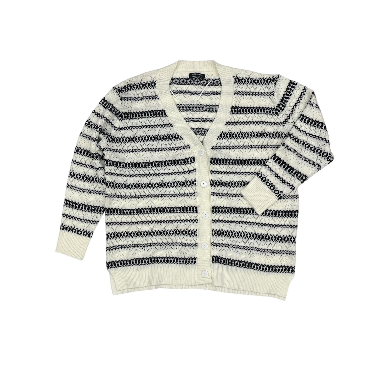 Sweater Cardigan By Bloomchic In Black & Cream, Size:1X