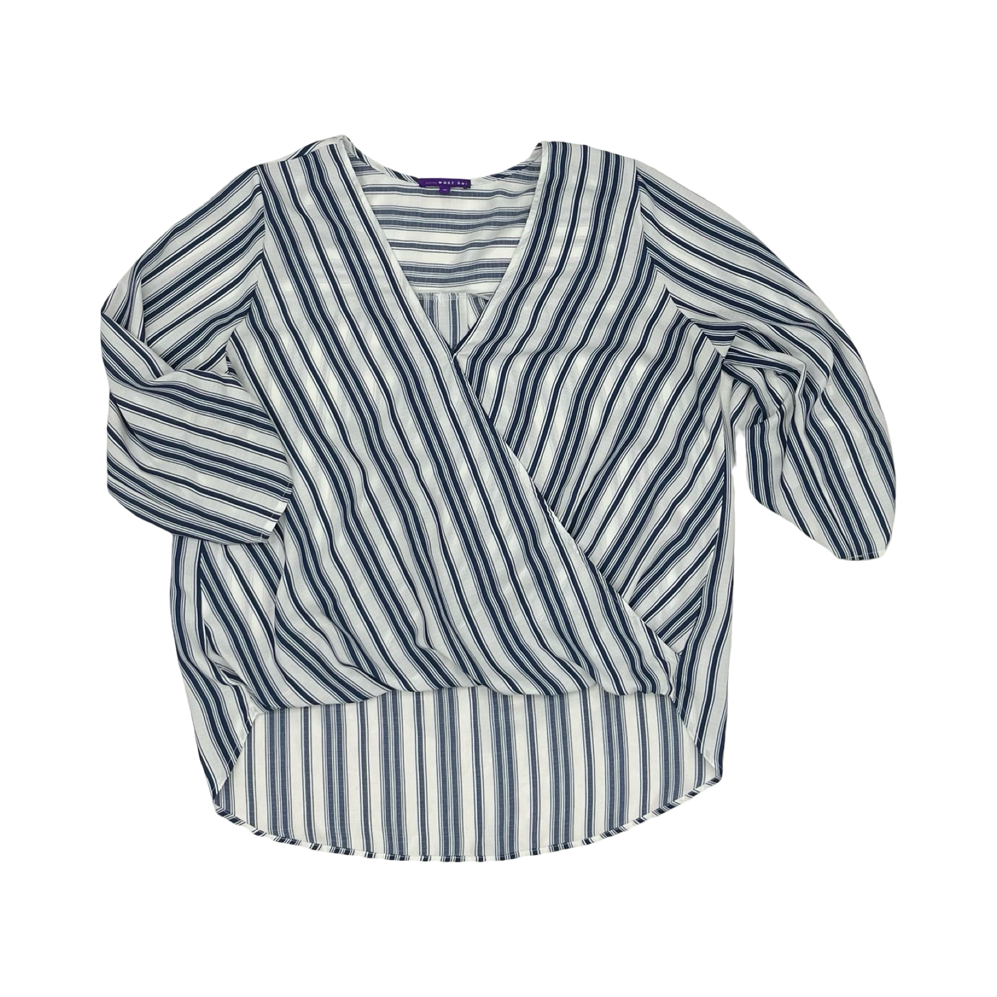 Blouse 3/4 Sleeve By West Kei In Blue & White, Size:M