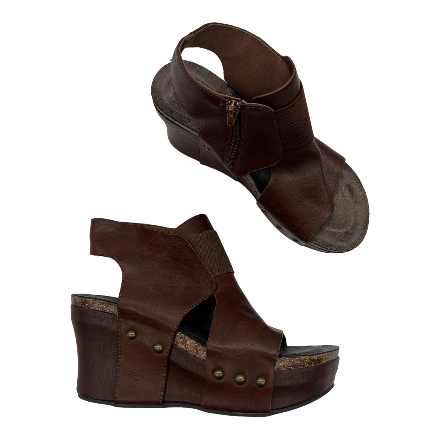 BROWN SANDALS HEELS WEDGE by PIERRE DUMAS Size:8