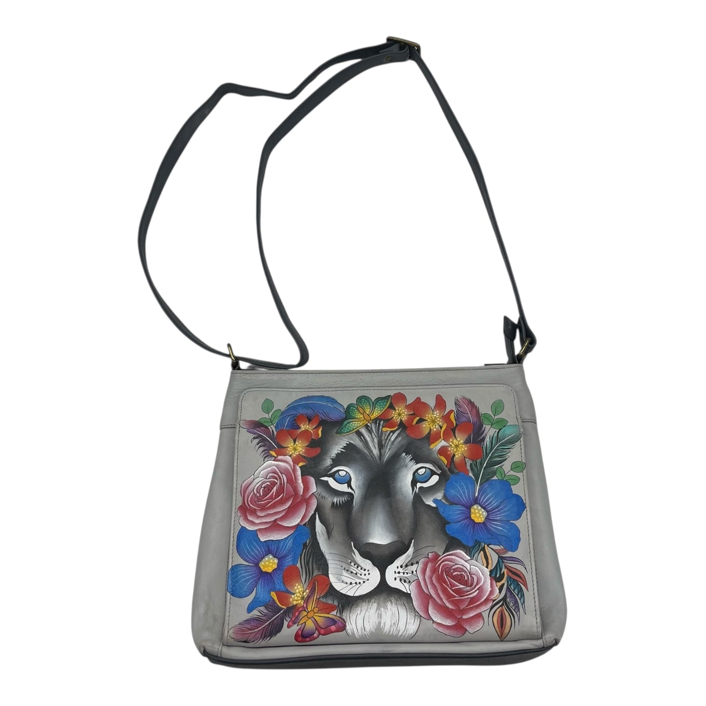 Crossbody Leather By Anuschka In Grey, Size:Medium