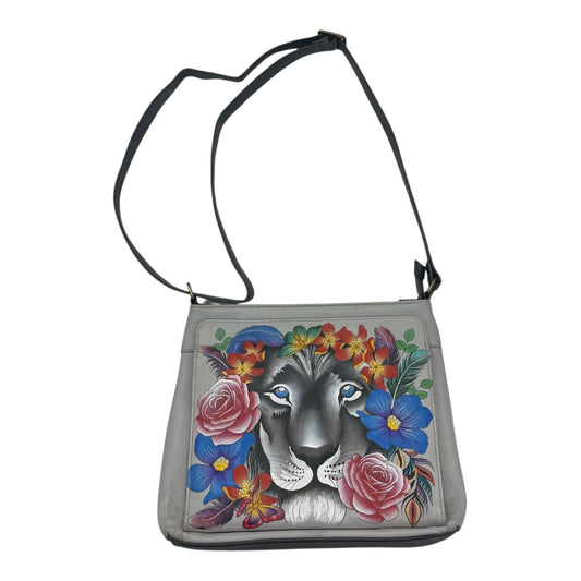 Crossbody Leather By Anuschka In Grey, Size:Medium