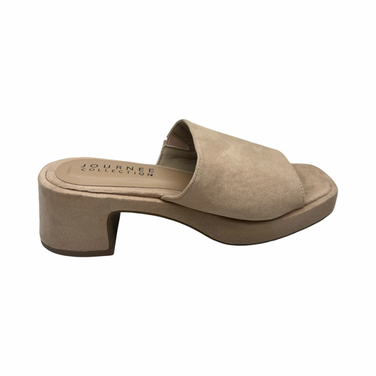 Sandals Heels Block By Journee In Tan, Size:8