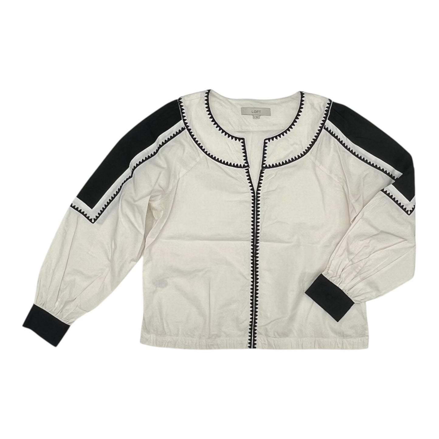 Blouse Ls By Loft In Black & White, Size:S