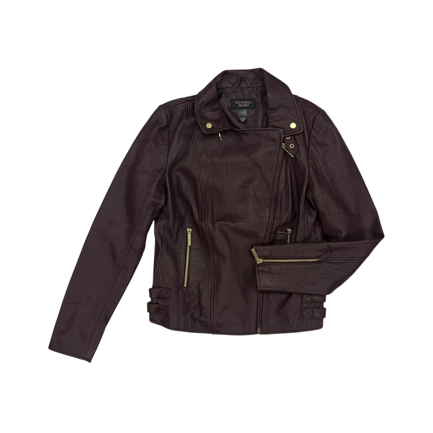 Jacket Moto Leather By Victorias Secret In Maroon, Size:M