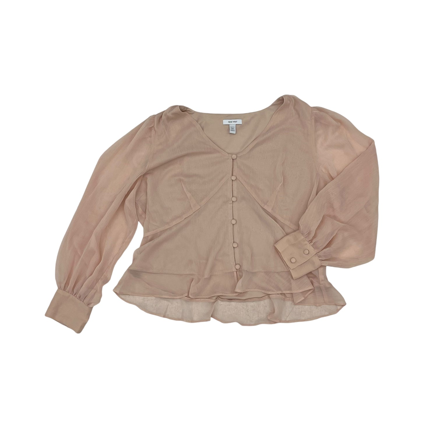 Blouse Ls By Nine West In Pink, Size:Petite   Xl