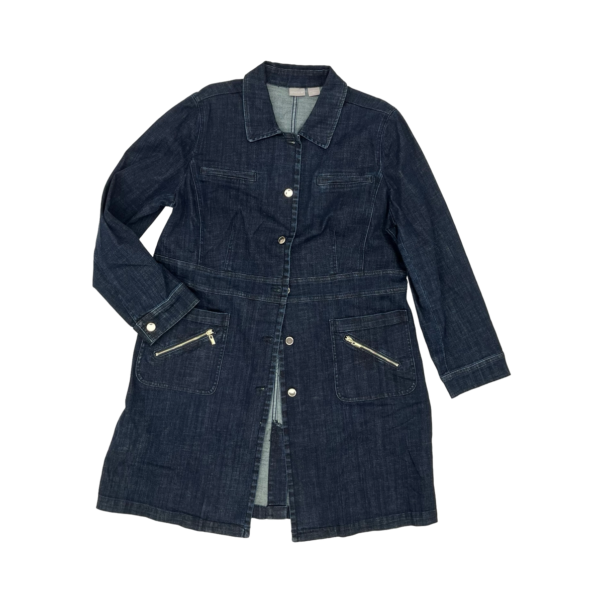 Coat Trench Coat By Chicos In Blue Denim, Size:Xl