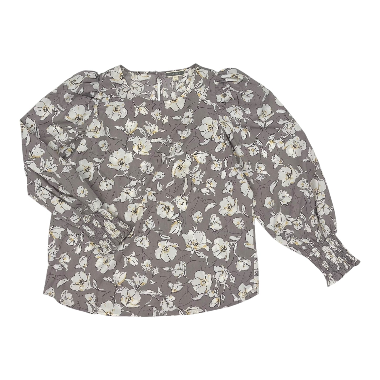 Blouse Ls By Pleione In Grey, Size:M