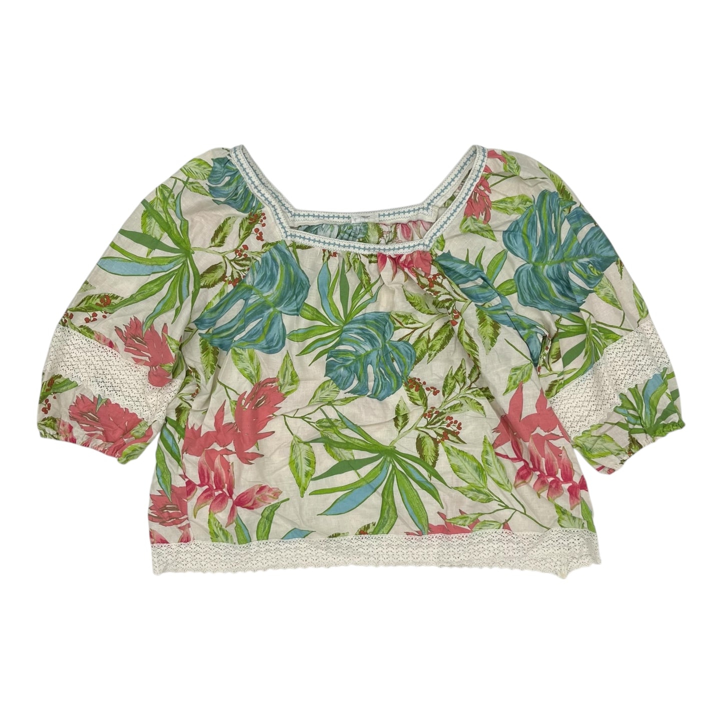Blouse 3/4 Sleeve By Nicole Miller In Tropical Print, Size:3X
