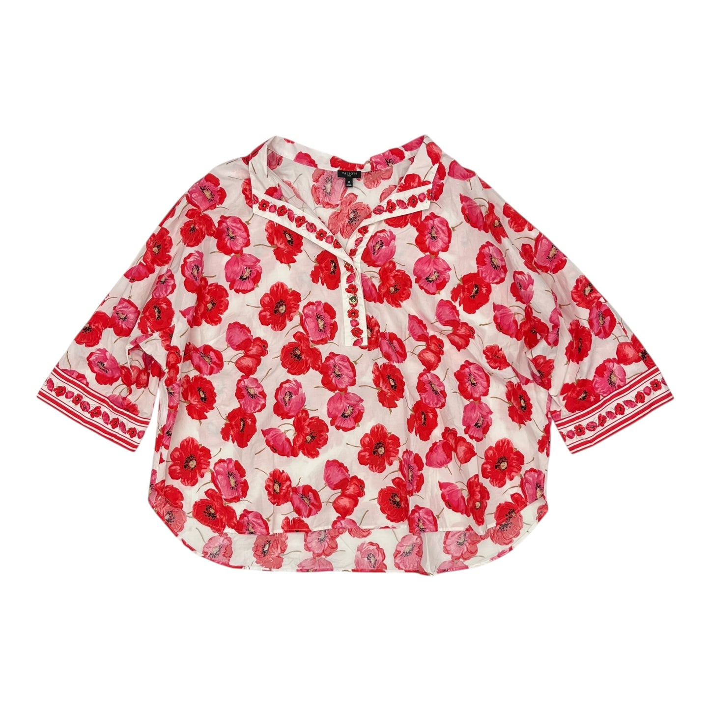 Blouse 3/4 Sleeve By Talbots In Red & White, Size:3X