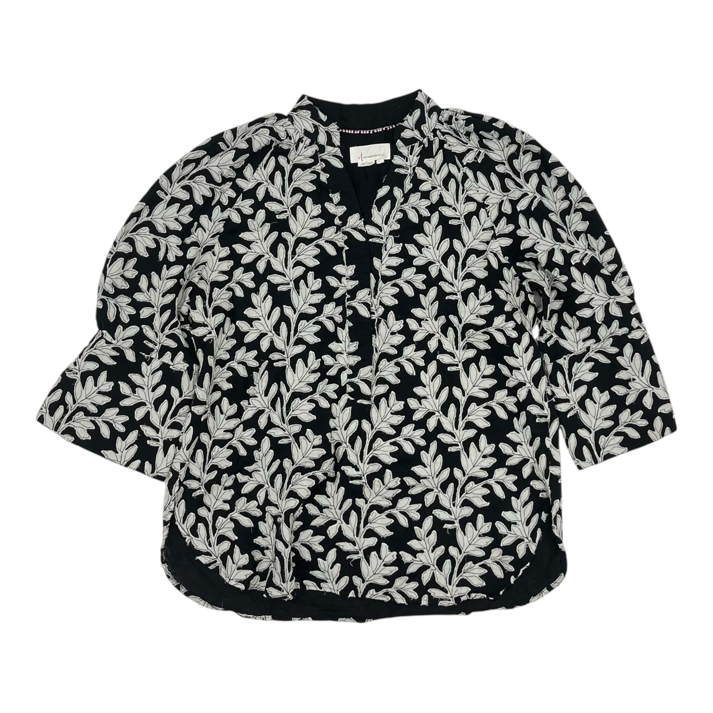 Blouse Ls By Anthropologie In Black & Cream, Size:M