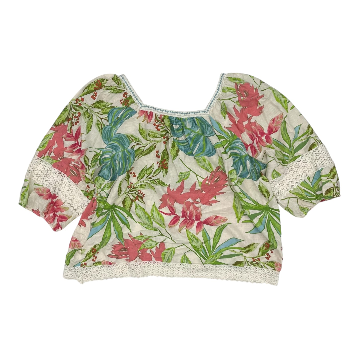 Blouse 3/4 Sleeve By Nicole Miller In Tropical Print, Size:3X