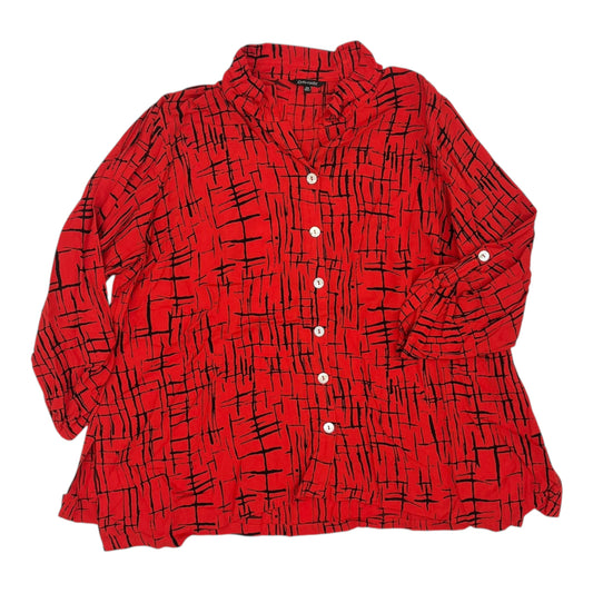 Blouse 3/4 Sleeve By John Mark In Black & Red, Size:2X