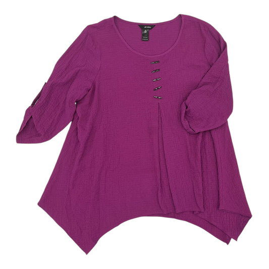 Top 3/4 Sleeve By Ali Miles In Purple, Size:2X