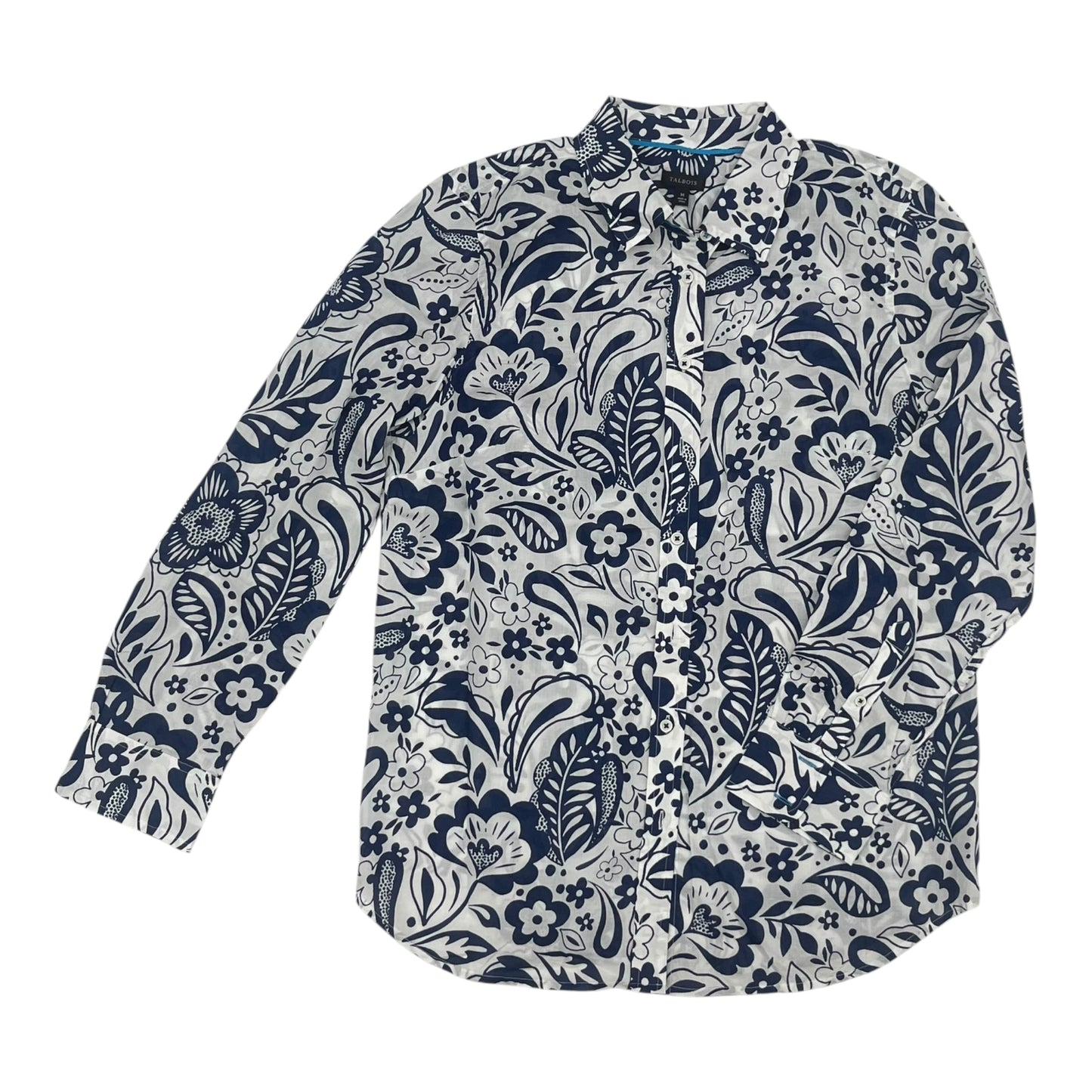 Blouse Ls By Talbots In Blue & White, Size:M