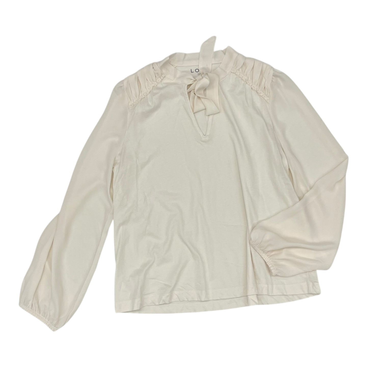 Blouse Ls By Loft In Cream, Size:L