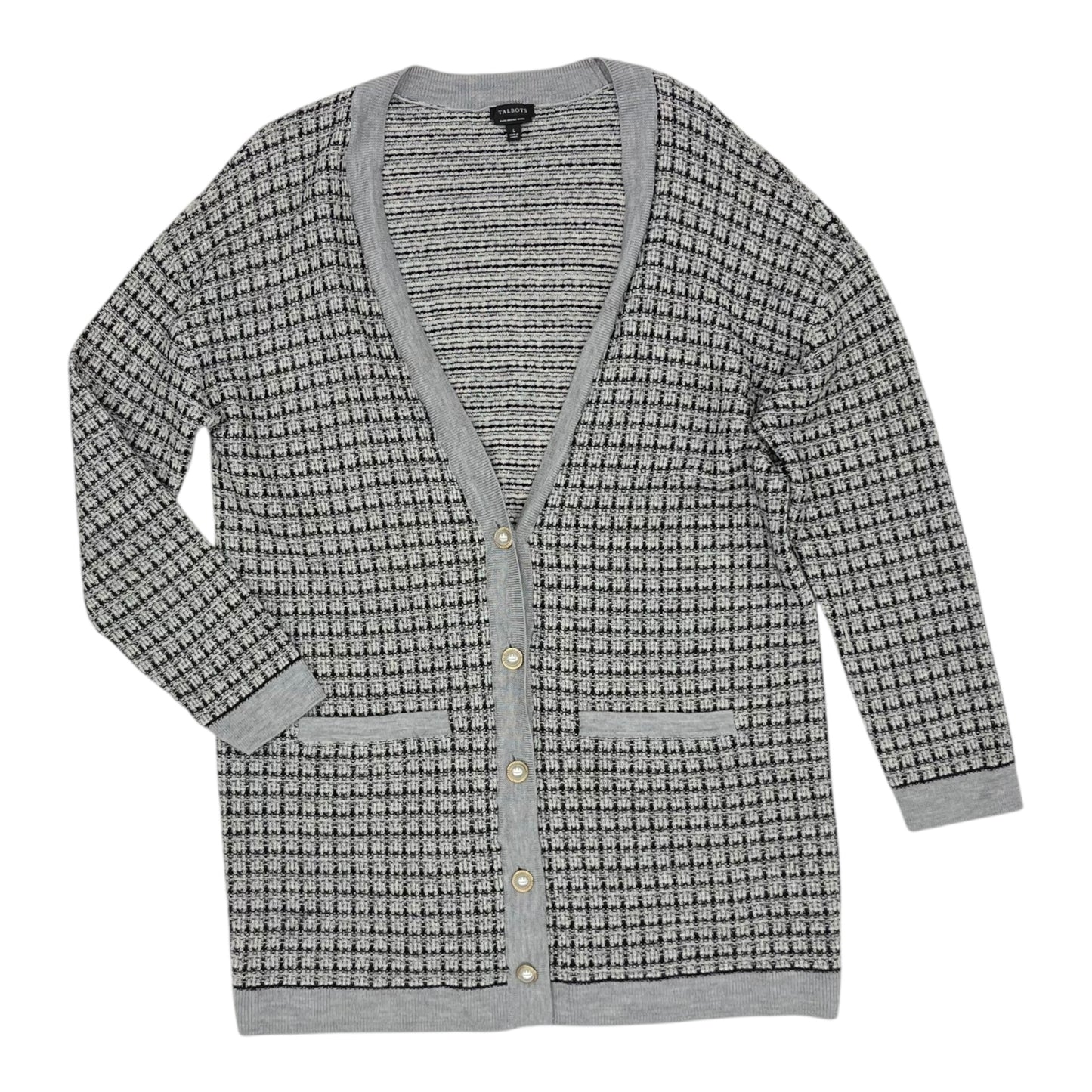Sweater Cardigan By Talbots In Black & Grey, Size:L