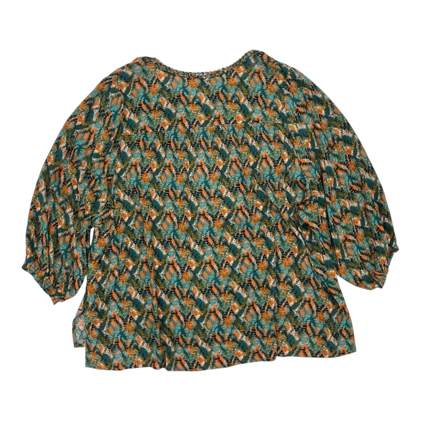 Blouse 3/4 Sleeve By Democracy In Green & Orange, Size:3X