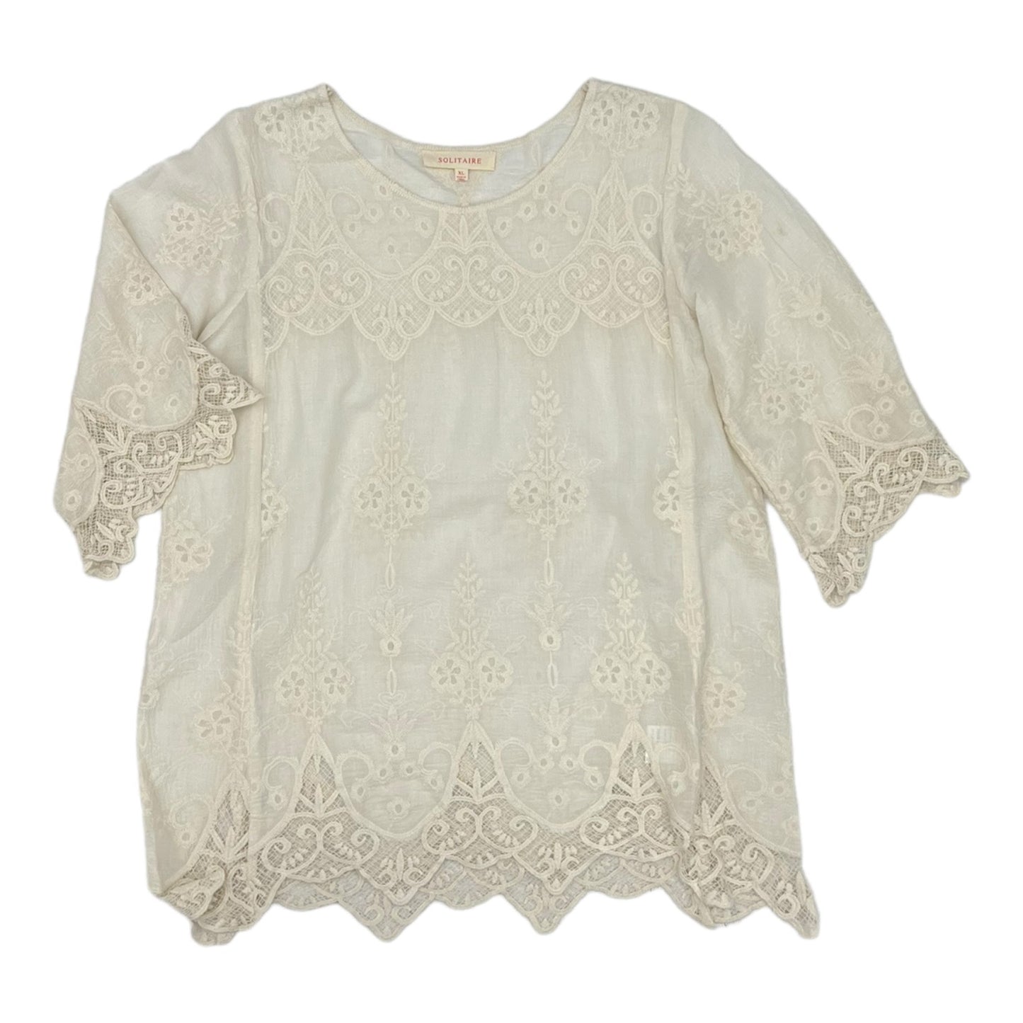 CREAM TOP 3/4 SLEEVE by SOLITAIRE Size:XL