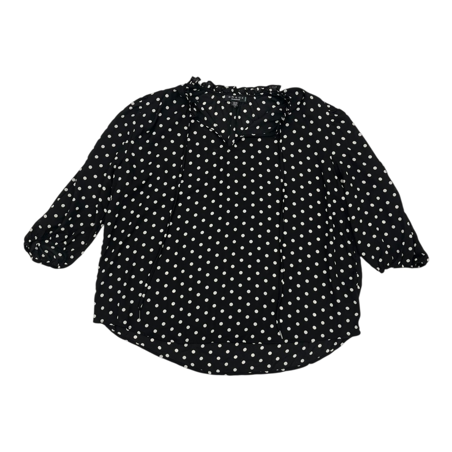 Blouse 3/4 Sleeve By Grace In Polkadot Pattern, Size:1X
