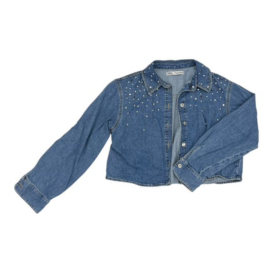 Jacket Denim By Zara In Blue Denim, Size:M