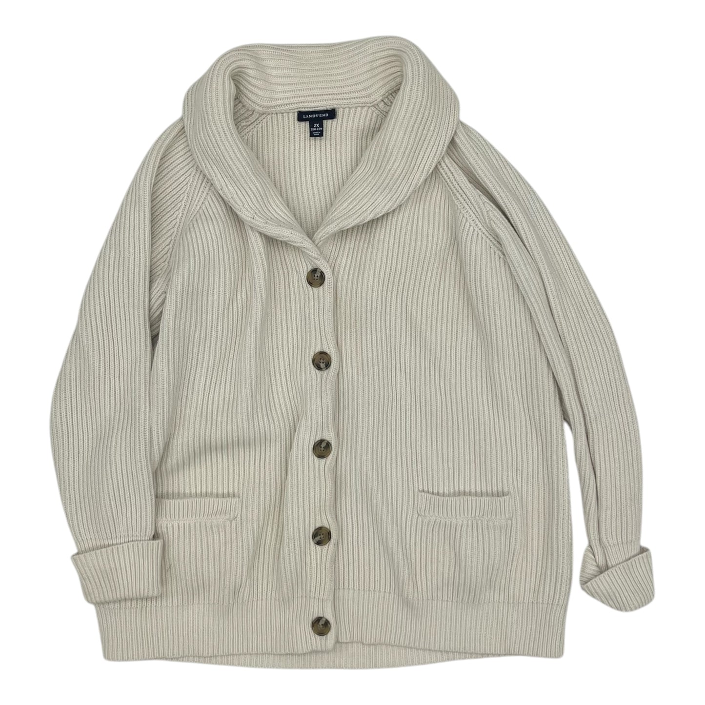 Sweater Cardigan By Lands End In Cream, Size:2X
