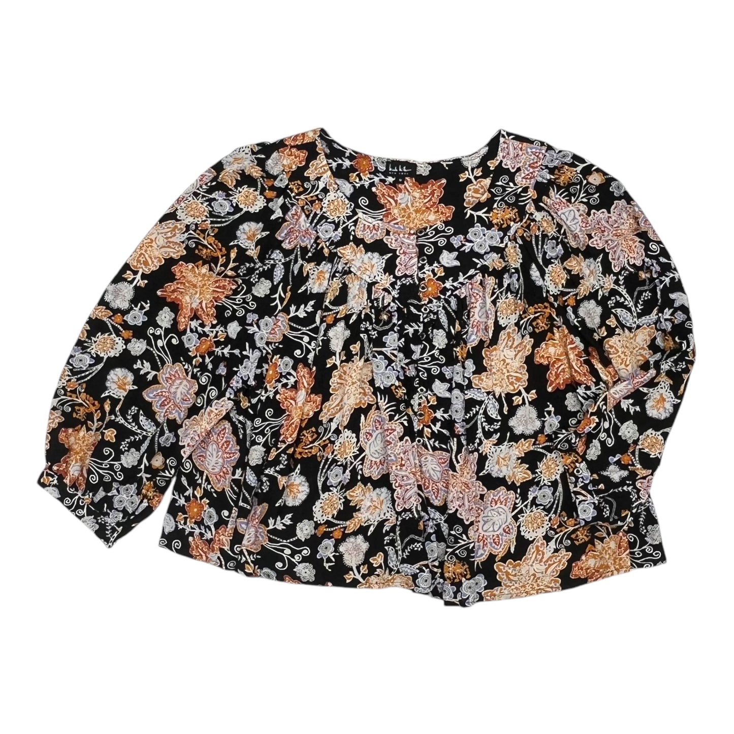 Blouse Ls By Nicole Miller In Black & Orange, Size:M