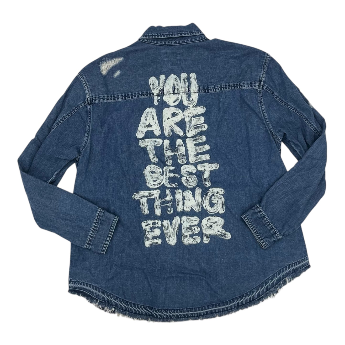 Blouse Ls By American Eagle In Blue Denim, Size:L