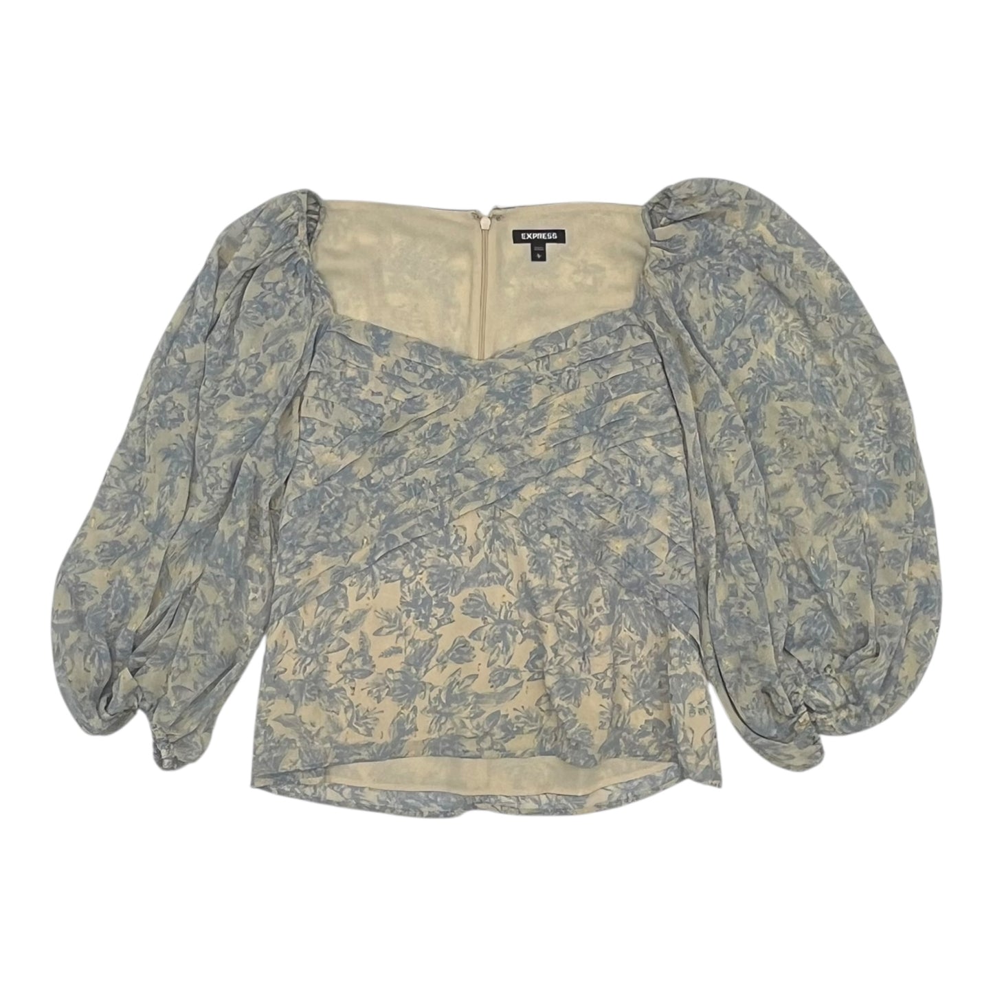 Blouse Ls By Express In Blue & Cream, Size:L